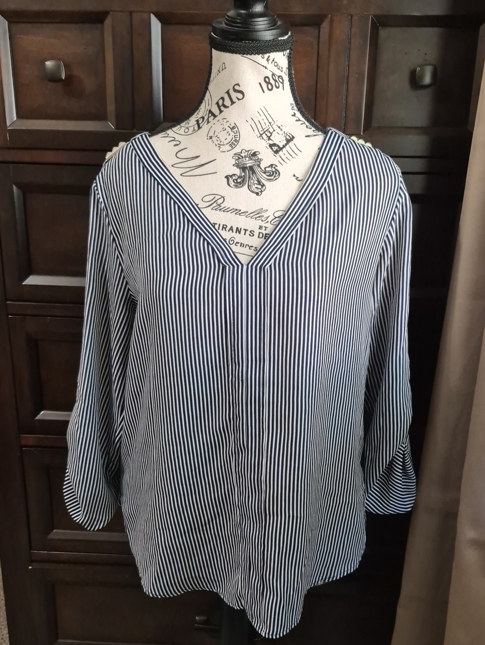 Zara Medium Womens Blouse Navy Stripe